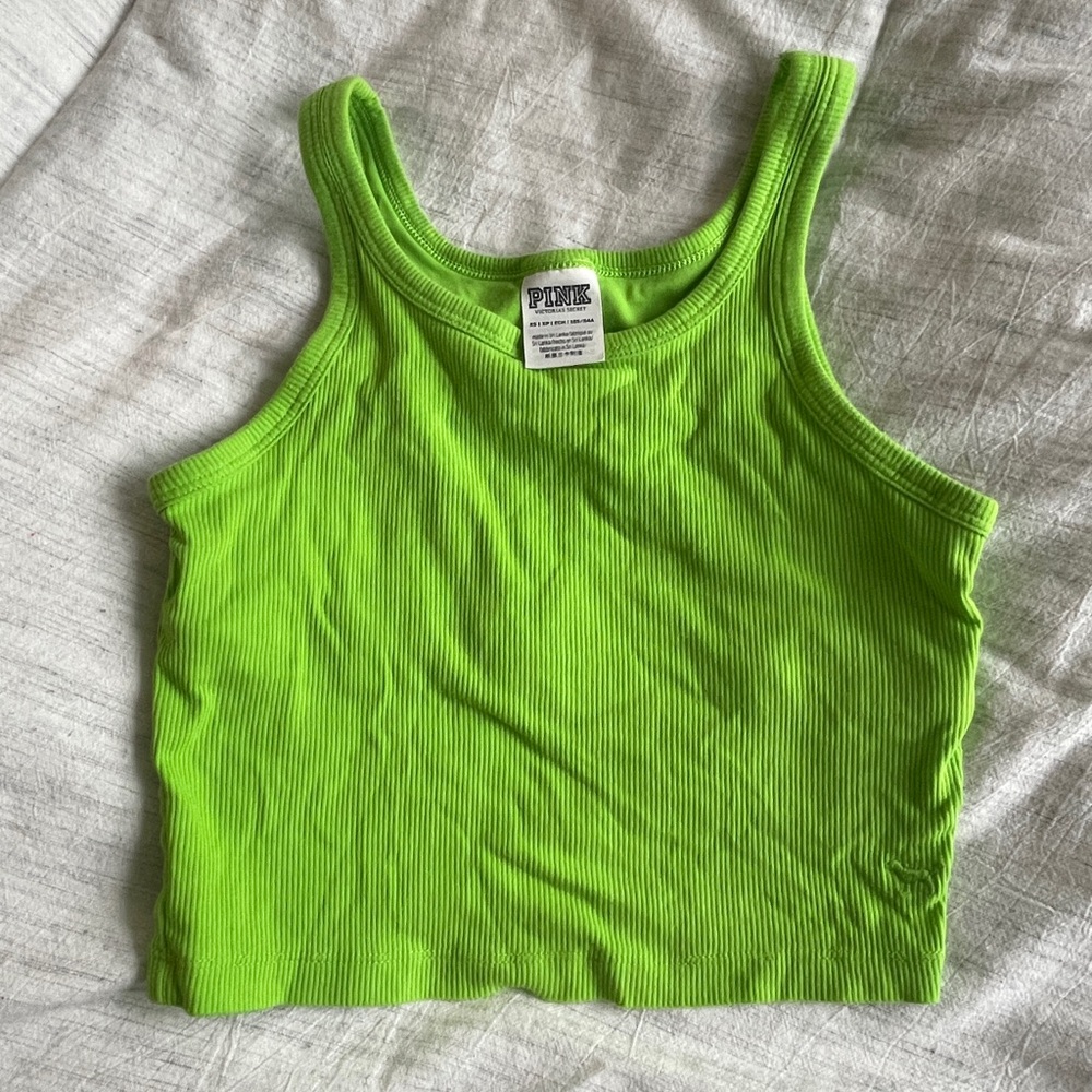 PINK Neon Green Ribbed Crop Tank